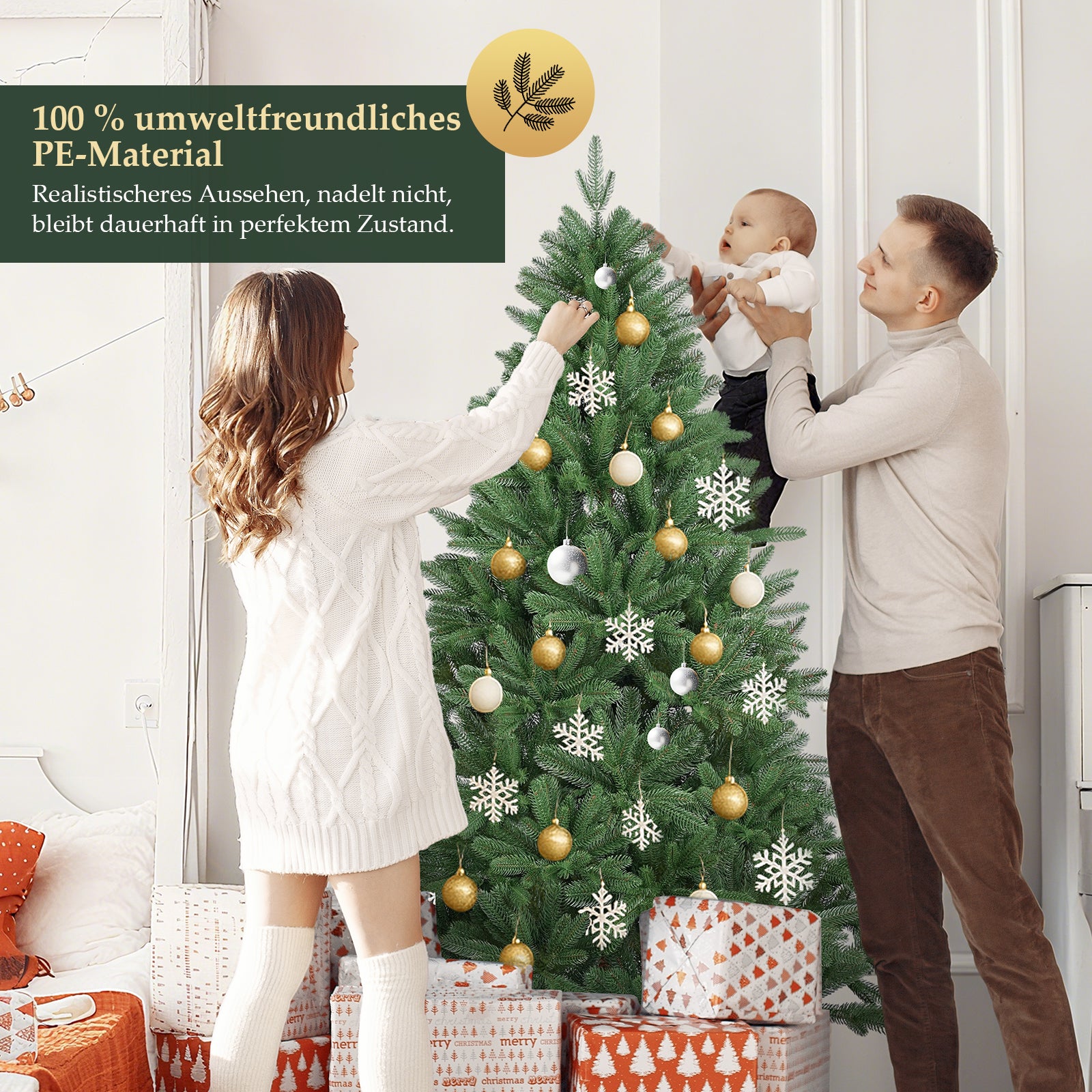 SALCAR Premium Künstlicher Weihnachtsbaum 150cm/180cm/210cm – Nordmanntanne aus 100 % PE, naturgrün, form- & farbstabil, geruchlos, nadelfrei