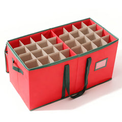Salcar Rote Aufbewahrungsbox für 128 Weihnachtskugeln – Faltbare Christbaumkugel-Box 64,8×32,3×34,2 cm mit 128 Fächern, Tragegriffen & Doppelreißverschluss