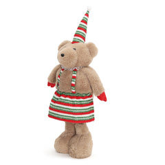 Salcar Weihnachtsfigur Plüsch-Bär 55–70 cm – Stehende Weihnachtsdeko mit verstellbaren Teleskopbeinen, Weicher Plüschbär für Kamin, Fensterbank & Wohnzimmer