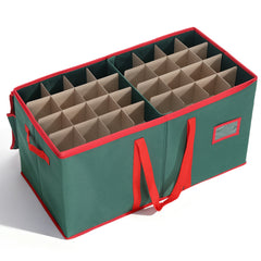 SALCAR Grüne Aufbewahrungsbox für 128 Weihnachtskugeln – Faltbare Christbaumkugel-Box 64,8×32,3×34,2 cm mit 128 Fächern, Tragegriffen & Doppelreißverschluss