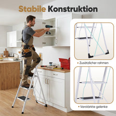 Sekey Klappbare Trittleiter 2 oder 3 Stufen – Stabile Stahlleiter, rutschfeste Stufen, platzsparend faltbar, SGS EN14183 geprüft, bis 150 kg belastbar