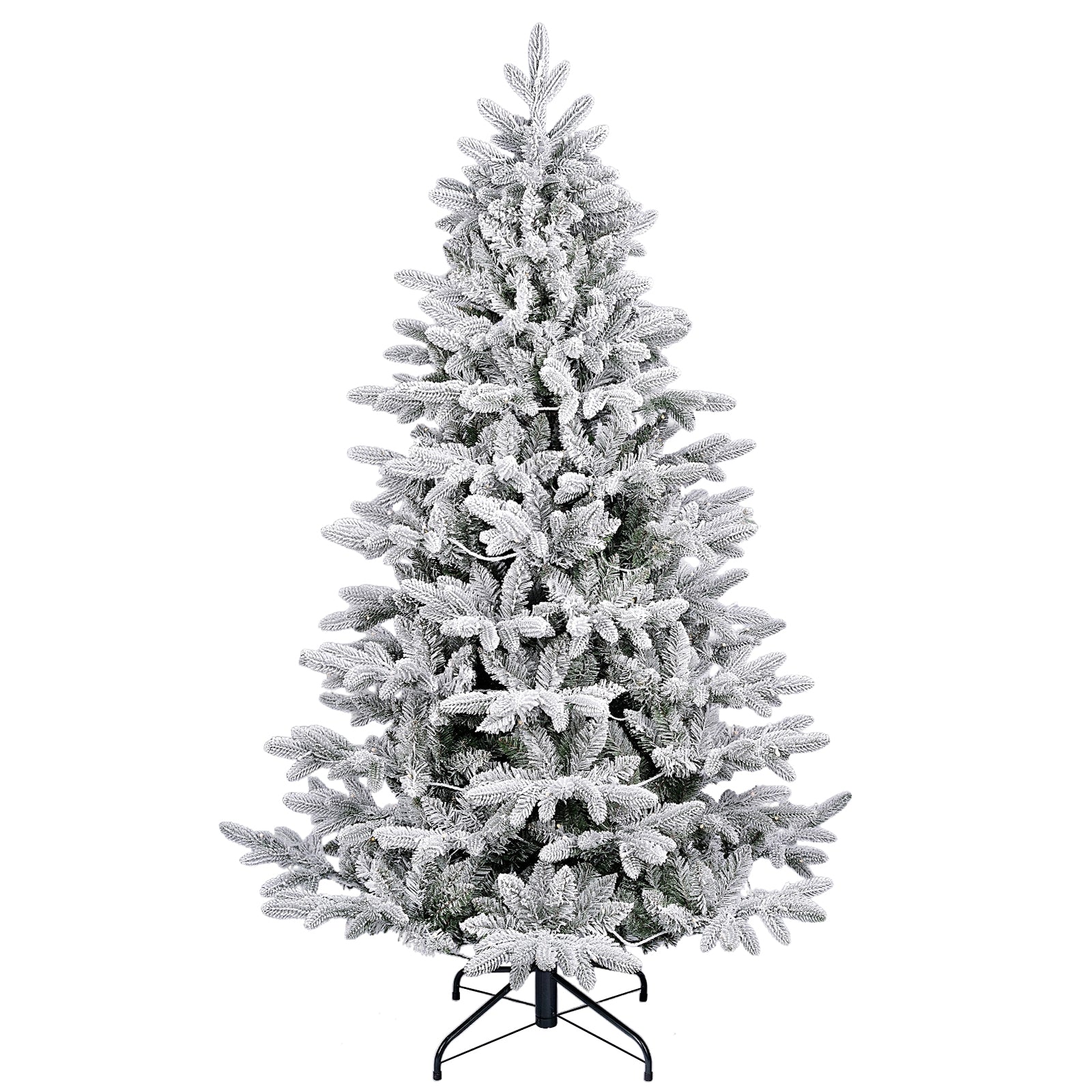 Künstlicher Weihnachtsbaum mit Schnee und LED Beleuchtung – Realistischer Tannenbaum mit Metallständer, 180 cm / 210 cm, warmweißes Licht
