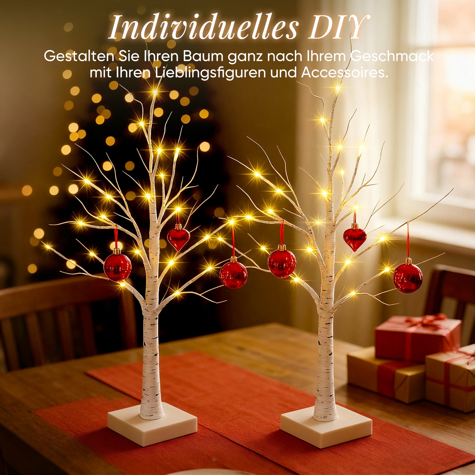 SALCAR LED Lichterbaum 60 cm, Birke mit 24 warmweißen LEDs, USB/Batteriebetrieben, Weihnachts- und Partydeko für Zuhause, Geburtstag, Hochzeit, Innendekoration