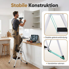 Sekey Klappbare Trittleiter 2 oder 3 Stufen – Stabile Stahlleiter, rutschfeste Stufen, platzsparend faltbar, SGS EN14183 geprüft, bis 150 kg belastbar