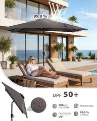 Sekey Rechteckiger Sonnenschirm 210×140 cm mit Kurbel & 30° Neigung – UV-Schutz 50+, Gartenschirm, Marktschirm, stabiler Terrassenschirm für Garten & Balkon