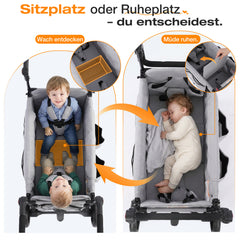 Sekey Bollerwagen faltbar mit Dach für 1–2 Kinder – Kinderwagen mit XXL-Rädern, 5-Punkt-Gurt & flexibler Sitz-/Liegefläche, bis 110 kg, Serie 9090