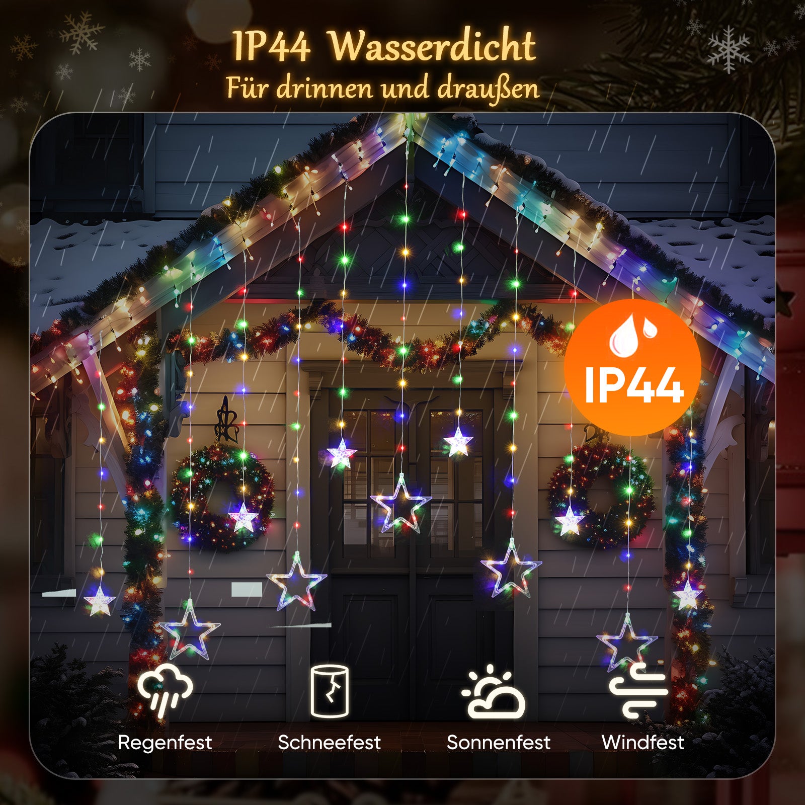 SALCAR LED Sterne Lichtervorhang, 2m 160 LEDs, 10 Sterne, 8 Modi, Timer & Memory – Weihnachtsbeleuchtung für Innen & Außen, Warmweiß/Bunt, IP44 Wasserdicht