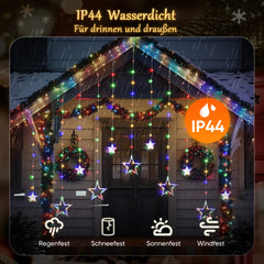 SALCAR LED Sterne Lichtervorhang, 2m 160 LEDs, 10 Sterne, 8 Modi, Timer & Memory – Weihnachtsbeleuchtung für Innen & Außen, Warmweiß/Bunt, IP44 Wasserdicht