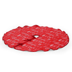 Salcar Beidseitig bestickte Weihnachtsbaumdecke in Rot und Weiß – Doppelseitiger Christbaumrock mit Rentier- & Schneeflockenmotiv