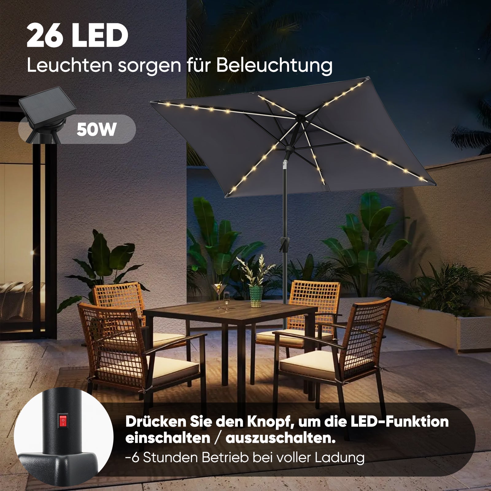 florabest sonnensegel mit led-solarbeleuchtung Sekey Sonnenschirm 300 x 200 cm Rechteckig Gartenschirm mit – sekeymall