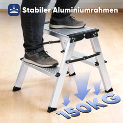 Sekey Aluminium Klappleiter 2 Stufen – Beidseitig Begehbar, Rutschfest, TÜV & SGS geprüft, bis 150 kg belastbar
