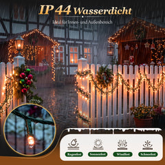 Salcar LED Lichterkette Orange 10–15 m mit 150/220 LEDs, 8 Lichtmodi, Timer & Memory, IP44, 31V Niedervolt, für Innen & Außen