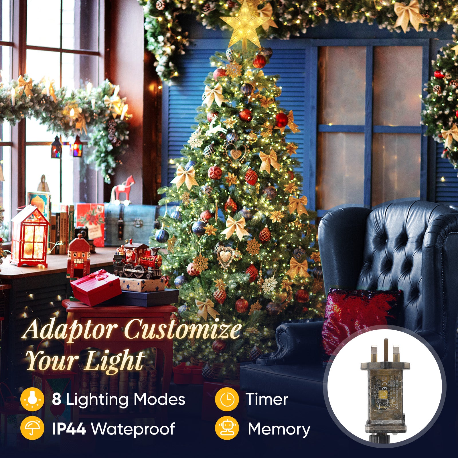 SALCAR 3m LED Weihnachtsbaum-Lichterkette mit 10 Girlanden, Sternspitze & 360 LEDs – 8 Modi, Warmweiß, Sicher & Energiesparend