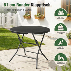 Sekey Runder Klapptisch Ø 81 cm – Campingtisch & Balkontisch klappbar, stabiler Gartentisch in Holzoptik, Beistelltisch für Balkon, Garten & Terrasse