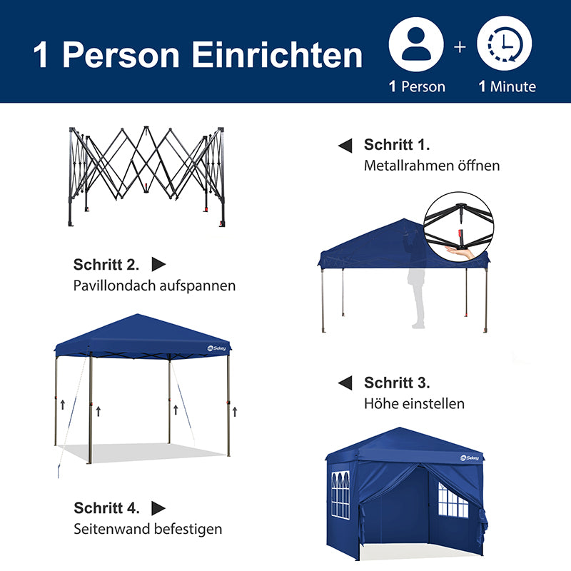 Sekey 3x3 m folding gazebo with 4 side panels and 4 sandbags