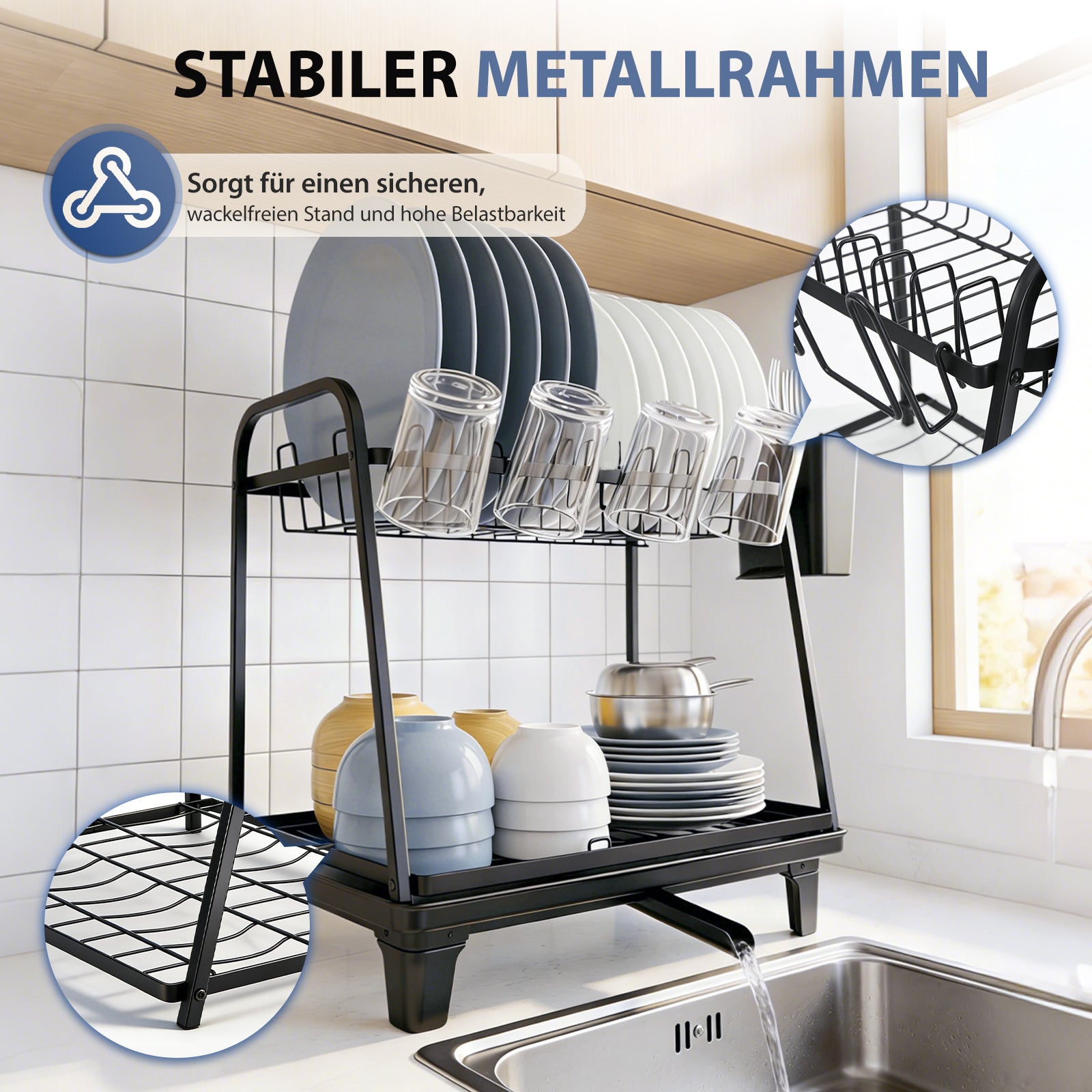 Sekey 2-stufiges Abtropfgestell Geschirr – Platzsparender Doppel-Gesch – sekeymall