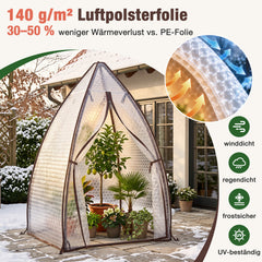 Sekey Foliengewächshaus 160 × 160 × 180 cm – 140 g/m² Luftpolsterfolie, isolierend, sechseckig, mit Reißverschlusstür