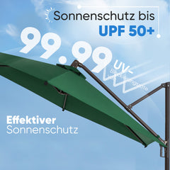 Sekey Ampelschirm 300 cm – Aluminium Sonnenschirm mit 360° Drehung, Neigefunktion, UV50+ Schutz Sekey
