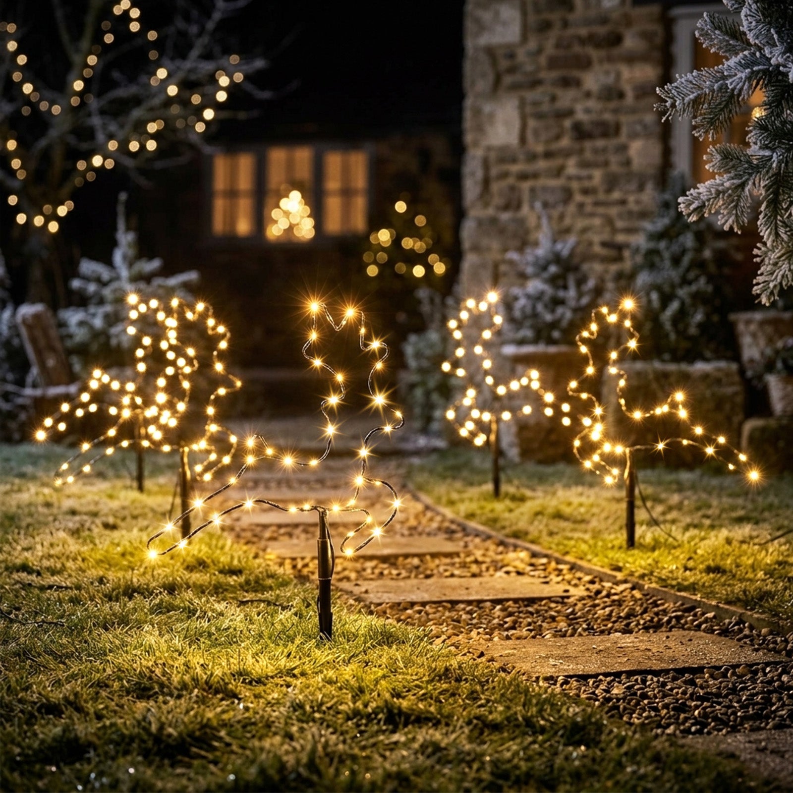 Salcar LED Rentier Garten Deko 30 cm – 3er Set Weihnachtsleuchten mit – sekeymall