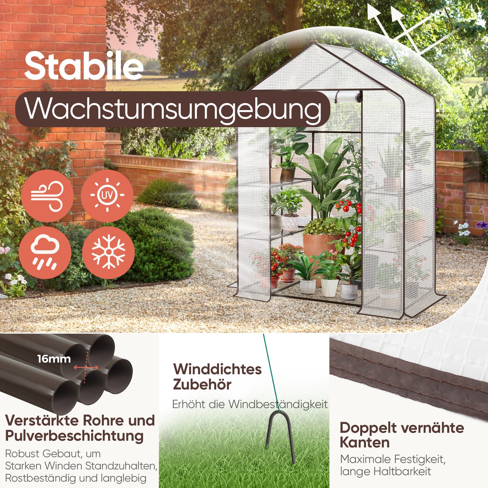 Sekey XL Foliengewächshaus 200×145×75 cm – Stabiles Balkon-Gewächshaus mit 4 Regalböden für gesundes Pflanzenwachstum