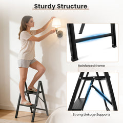 Sekey Klapptrittleiter 2 & 3 Stufen – Rutschfeste Trittleiter mit Stahlrahmen & Aluminiumstufen, TÜV & SGS geprüft, bis 150 kg, Schwarz