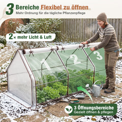 Sekey Foliengewächshaus Frühbeet 270 × 90 × 90 cm – 140 g/m² PE-Folie, 3 Frontöffnungen, für Garten & Hochbeet