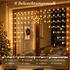 Salcar LED Sternenvorhang Warmweiß – Weihnachtsbeleuchtung mit 8 Modi, Timer & Memory