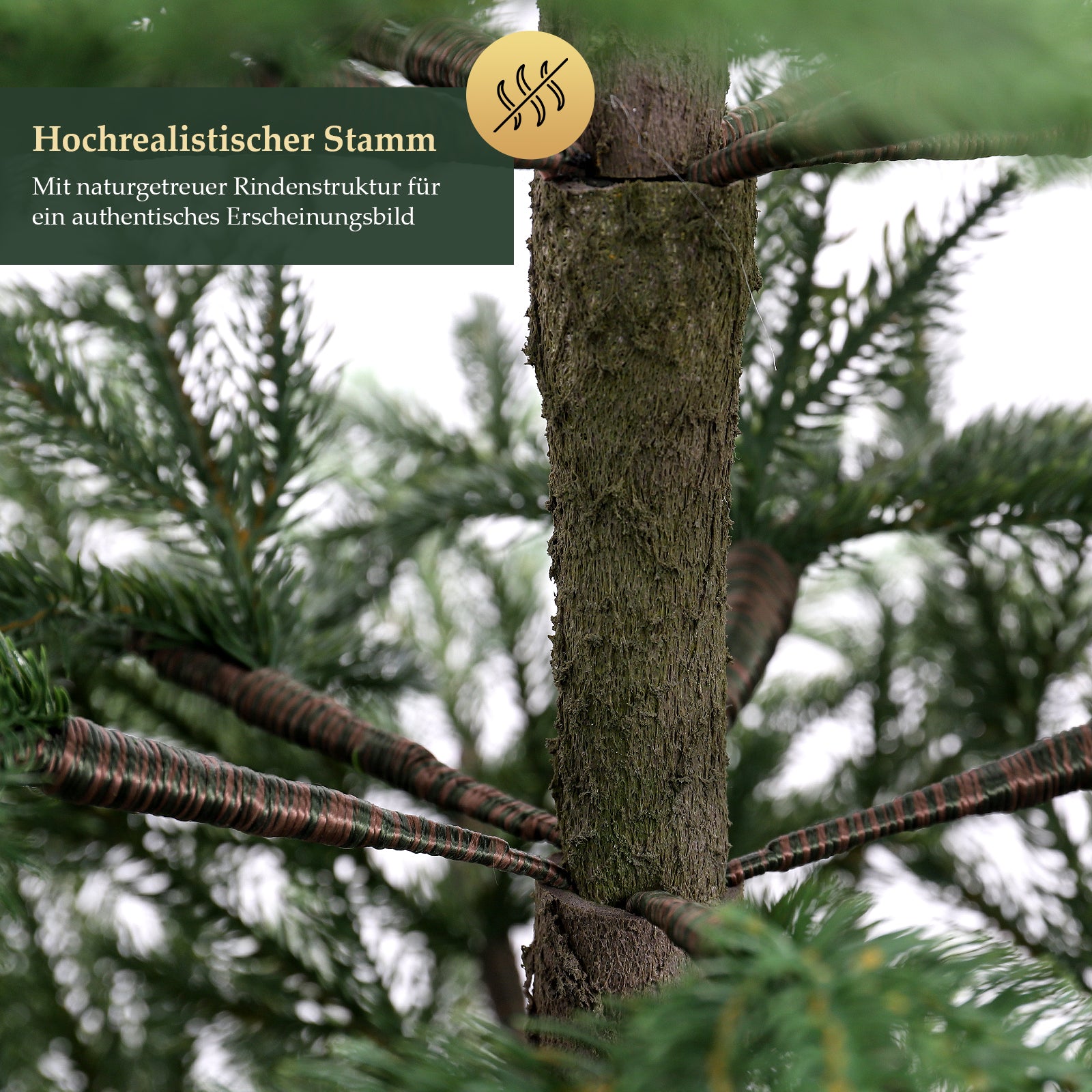 SALCAR Premium Künstlicher Weihnachtsbaum aus 100 % PE Spritzguss – Realistischer Fichtenbaum mit naturgetreuem Stamm, stabilem Holzständer und Aufbewahrungsbeutel – 180 cm / 210 cm