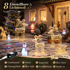 Salcar LED Rentier Warmweiß – 40/60/90 cm, 8 Lichtmodi, Memory & IP44 Weihnachtsdeko für Garten & Außen