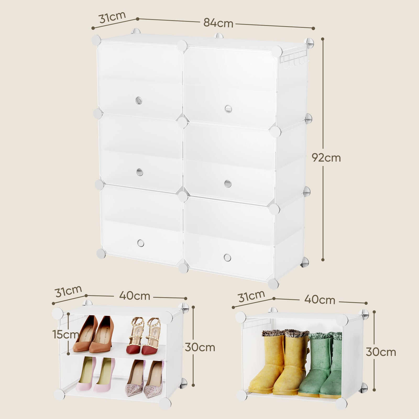 Sekey Weiß Schuhschrank mit 6/8/10 Fächern – Großes modulares Schuhregal für bis zu 24 Paar Schuhe