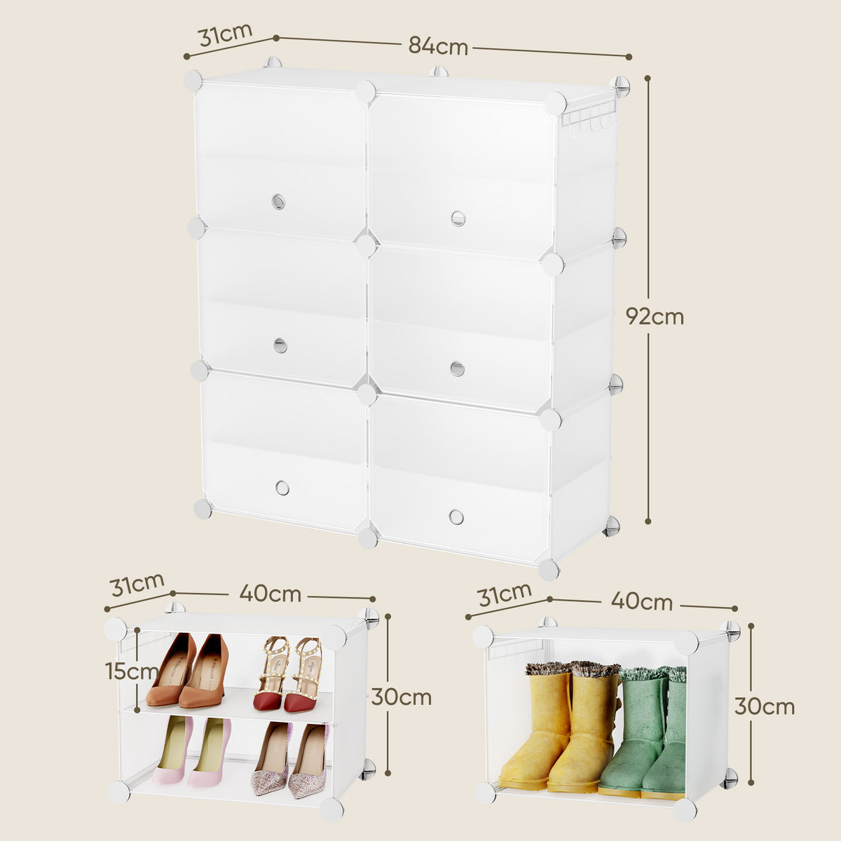 Sekey Weiß Schuhschrank mit 6/8/10 Fächern – Großes modulares Schuhregal für bis zu 24 Paar Schuhe