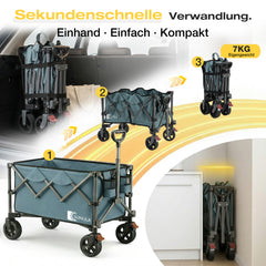 SUNULA Foldable Wagon 120 kg – 150L Handcart with Off-Road Wheels, Brakes &amp; One-Hand Handle