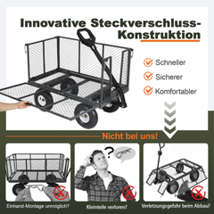 Sekey 3-in-1 Bollerwagen 500 kg – Gartenwagen mit abnehmbaren Seitenwänden & 10-Zoll-Gummireifen, leise & rostfrei, schnelle Montage in 8 Minuten, Plattform- & Transportwagen