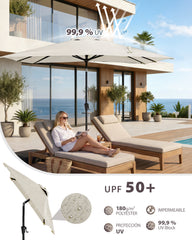 Sekey Rechteckiger Sonnenschirm 210×140 cm mit Kurbel & 30° Neigung – UV-Schutz 50+, Gartenschirm, Marktschirm, stabiler Terrassenschirm für Garten & Balkon