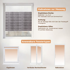 Sekey Plissee ohne Bohren, Lichtschutz Rollo Klemmfix aus Vliesstoff für Fenster & Türen,  in dunkelgrau