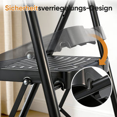 Sekey Trittleiter 4 Stufen klappbar mit Handlauf & Werkzeugablage – rutschfest, stabile Stahlkonstruktion, bis 150 kg belastbar