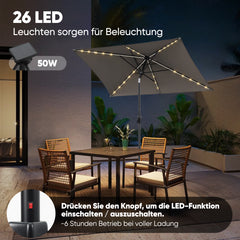 Rectangular parasol 300 x 200 cm garden umbrella with LED solar lighting
