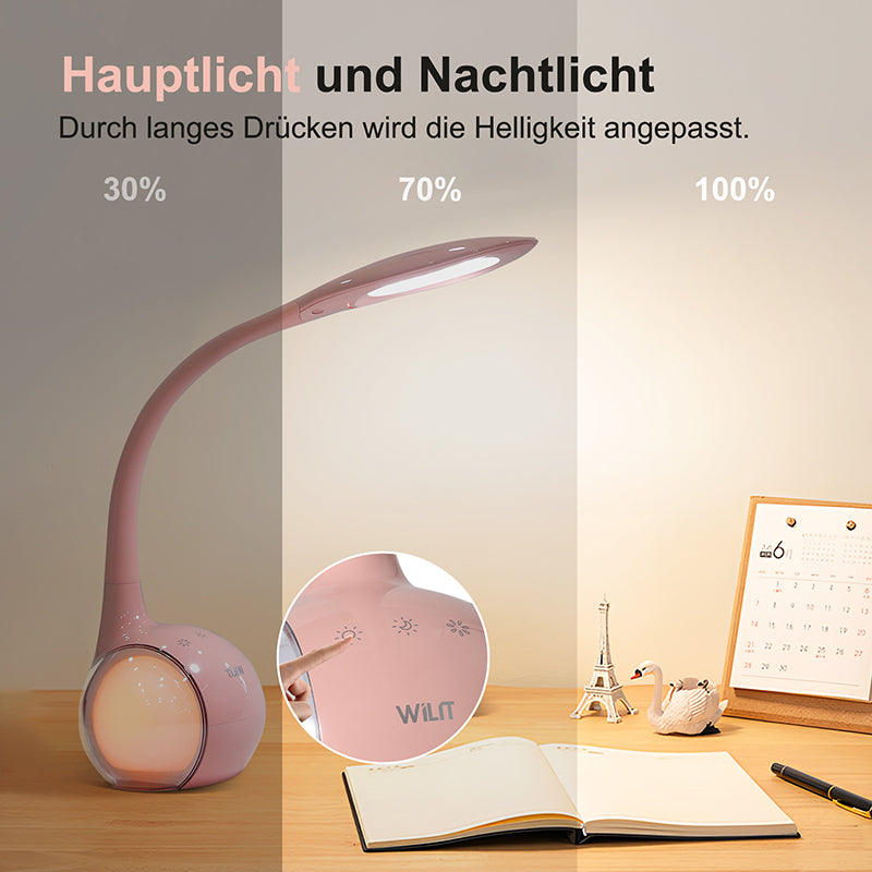 WILIT T3C 5W LED Schreibtischlampe für Kinder, mit 3 Helligkeitsstufen, 8 wechselbare Farblichtoptionen