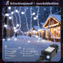 Salcar LED Eisregen Fenster Lichtervorhang – Kaltweiß, 8 Modi, Timer & Memory, IP44 Wasserdicht – Für Innen & Außen, Weihnachtsbeleuchtung für Fenster, Balkon & Wand (2m/3m/6m)