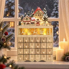 Salcar LED Weihnachtsdorf Adventskalender aus Holz – 24 Fächer zum Befüllen