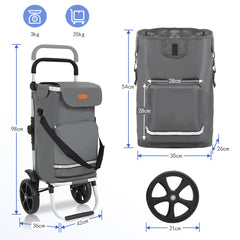 Sekey Faltbarer Einkaufstrolley 3-in-1 – Leichter Aluminium-Trolley 60 kg Tragkraft, Höhenverstellbarer Griff, Automatische Faltfunktion, Inklusive Kühlfach & Getränkefach, Ideal für Einkäufe & Camping