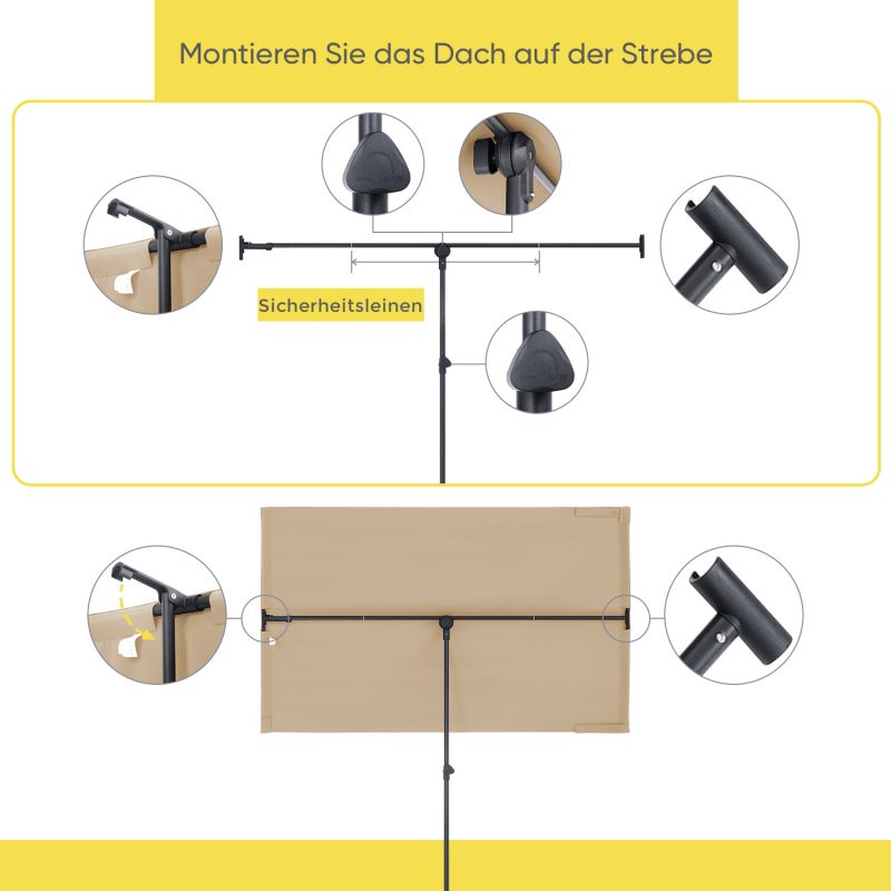 Sekey 180 x 130 cm Balkonschirm Rechteckig, Individuell Verstellbar, Sonnenschutz UV50+