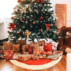 Salcar Baumteppich Weihnachten rund, Weihnachtsbaumdecke rot weiß, Plüsch Weihnachtsbaum Röcke Salcar