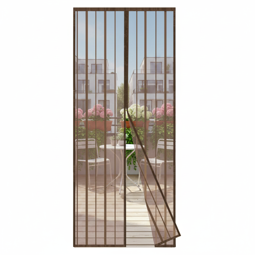 Sekey magnet fly screen door made of polyester, with straps, brown