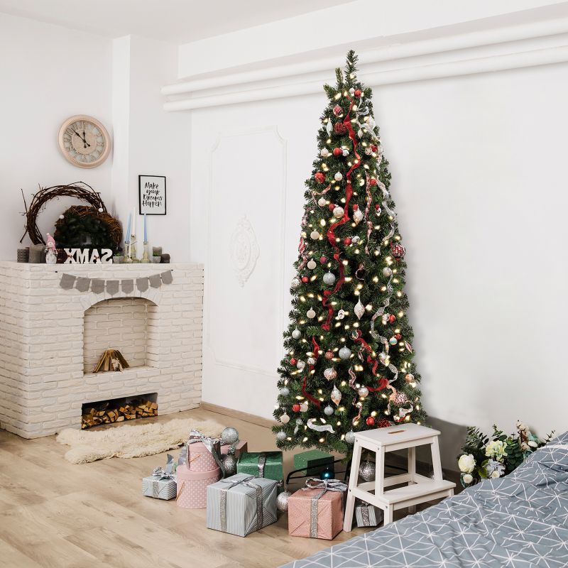 Salcar PVC Artificial Christmas Tree Narrow, Fir Tree Christmas Tree Artificial Quick Assembly with Folding System, Christmas Tree Stand and Gloves