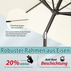 Sekey 220 cm parasol with crank and auto tilt, sun protection UV50+