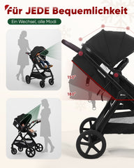 Sekey BW600 3-in-1 Kombi-Kinderwagen – Reisesystem mit Babyschale, Liegewanne & Buggy, Moskitonetz, Regenschutz, Federung, 5-Punkt-Gurt, All-Wetter Travel System 0–4 Jahre