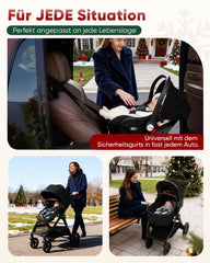 Sekey BW600 3-in-1 Kombi-Kinderwagen – Reisesystem mit Babyschale, Liegewanne & Buggy, Moskitonetz, Regenschutz, Federung, 5-Punkt-Gurt, All-Wetter Travel System 0–4 Jahre
