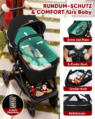 Sekey BW600 3-in-1 Kombi-Kinderwagen – Reisesystem mit Babyschale, Liegewanne & Buggy, Moskitonetz, Regenschutz, Federung, 5-Punkt-Gurt, All-Wetter Travel System 0–4 Jahre