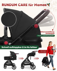 Sekey BW600 3-in-1 Kombi-Kinderwagen – Reisesystem mit Babyschale, Liegewanne & Buggy, Moskitonetz, Regenschutz, Federung, 5-Punkt-Gurt, All-Wetter Travel System 0–4 Jahre